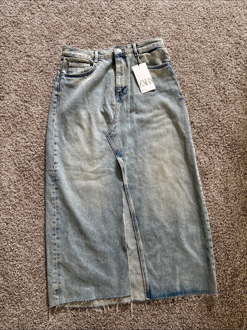 Zara Light Blue Denim Skirt with Front Slit